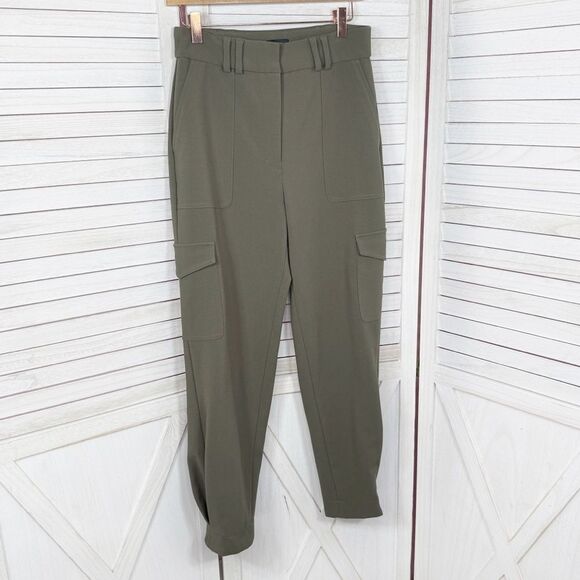 Express Super High Rise Pleated Ankle Cargo Utility Pants Olive Khaki Green 6 - Picture 1 of 16